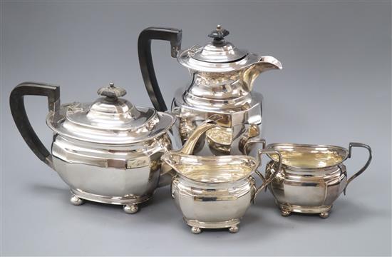 A George VI silver four piece tea set, Atkin Brothers, Sheffield, 1940, gross 58 oz.